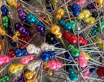 Double Bubble Pearl Head Straight Pins for Quilting, Sewing & Crafts, 100 Pins, 2 1/4", Multiple Colors