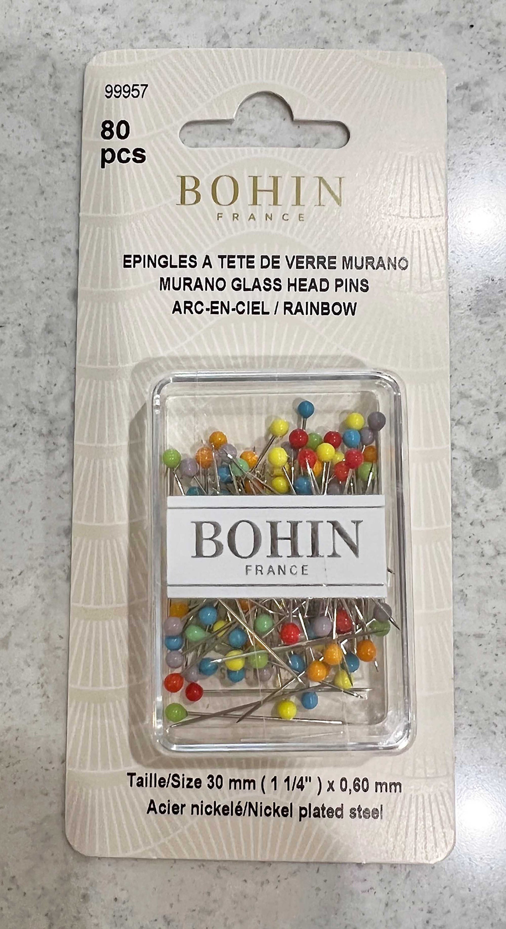 Bohin 1-1/4 Inch Glass Head Sewing Pins 80 Count 
