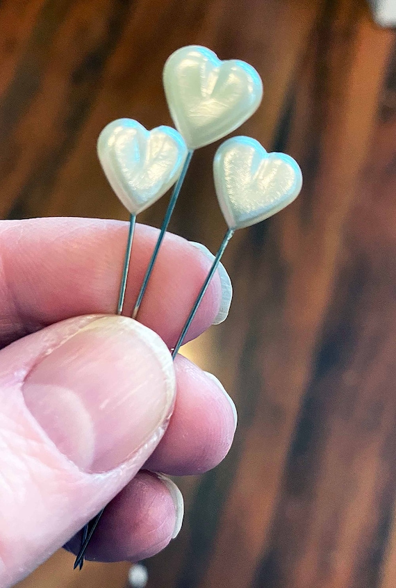 Heart Pearl Head Straight Pins for Quilting, Sewing & Crafts, 20 Pins, 2  1/8 