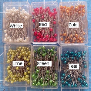 Pearl Head Straight Pins for Sewing & Crafts, 100 Pins, 1 1/2", Individual Colors