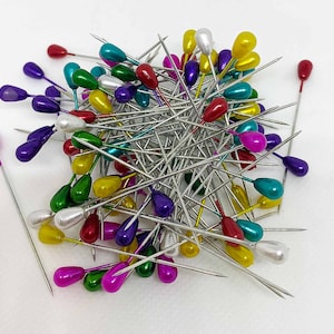 Oval Pearl Head Straight Pins for Quilting, Sewing & Crafts, 100 Pins, 2", Multiple Colors