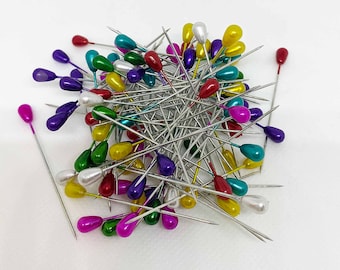 Oval Pearl Head Straight Pins for Quilting, Sewing & Crafts, 100 Pins, 2", Multiple Colors