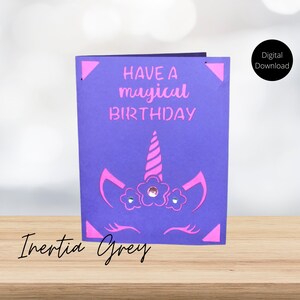 Unicorn Birthday Insert Card Girl's SVG- Cricut, Silhouette, Joy Digital Cut File Tienen un cumpleaños mágico