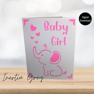 女の子のベビーシャワー用象の挿入カード SVG - デジタルカットファイル - Cricut Silhouette Joy