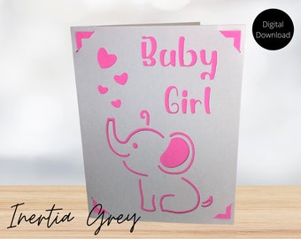 Baby Girl Baby Shower Elephant Insert Card SVG- Digital Cut File- Cricut Silhouette Joy