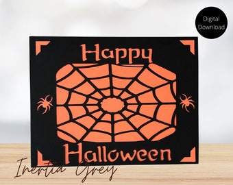 Happy Halloween Spider Web Insert Card SVG, Digital Cut File, Cricut, Cameo, Joy