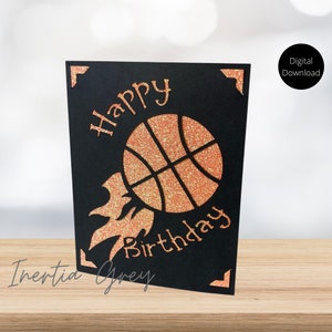 Baloncesto Feliz cumpleaños Insertar tarjeta SVG- Digital Cut File- Cricut Silhouette Joy