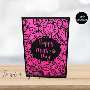 Happy Mothers Day Card SVG Digital Cut File- Intrincado diseño de encaje floral 5x7 escalable