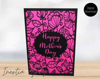 Happy Mothers Day Card SVG Digital Cut File- Intricate Floral Flower Lace design 5x7 scalable