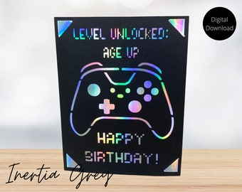 Video Game Happy Birthday Insert Card SVG- Digital Cut File- Cricut Silhouette Joy