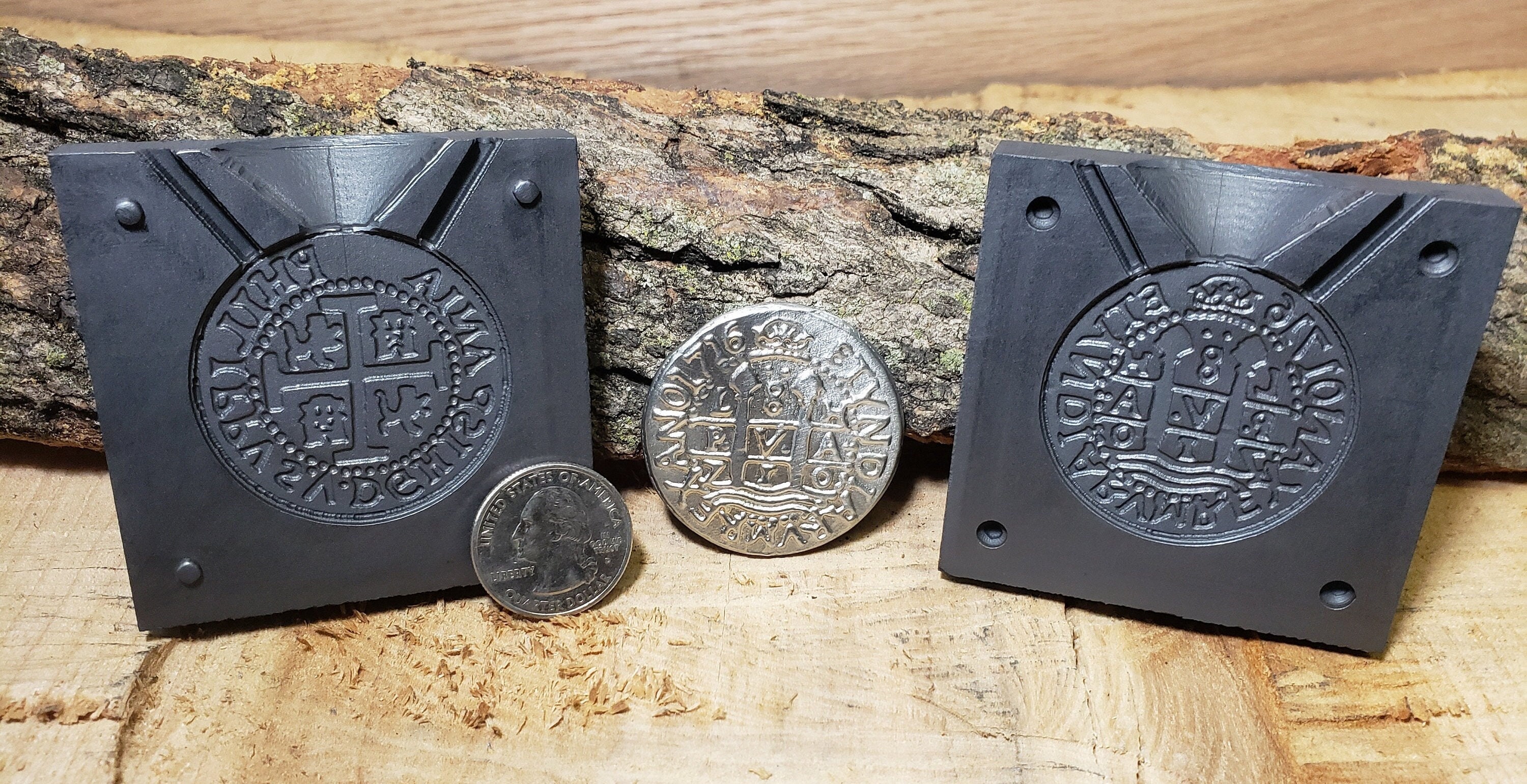 Graphite casting mold - pirate coin bullion - Pour your own 1716 Spanish 8 Escudo!