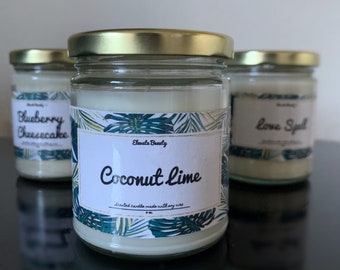 Bougie de soja parfumée | Lime de noix de coco, cadeau de pendaison de crémaillère, pot en verre, huile essentielle, bougies végétaliennes, faites à la main