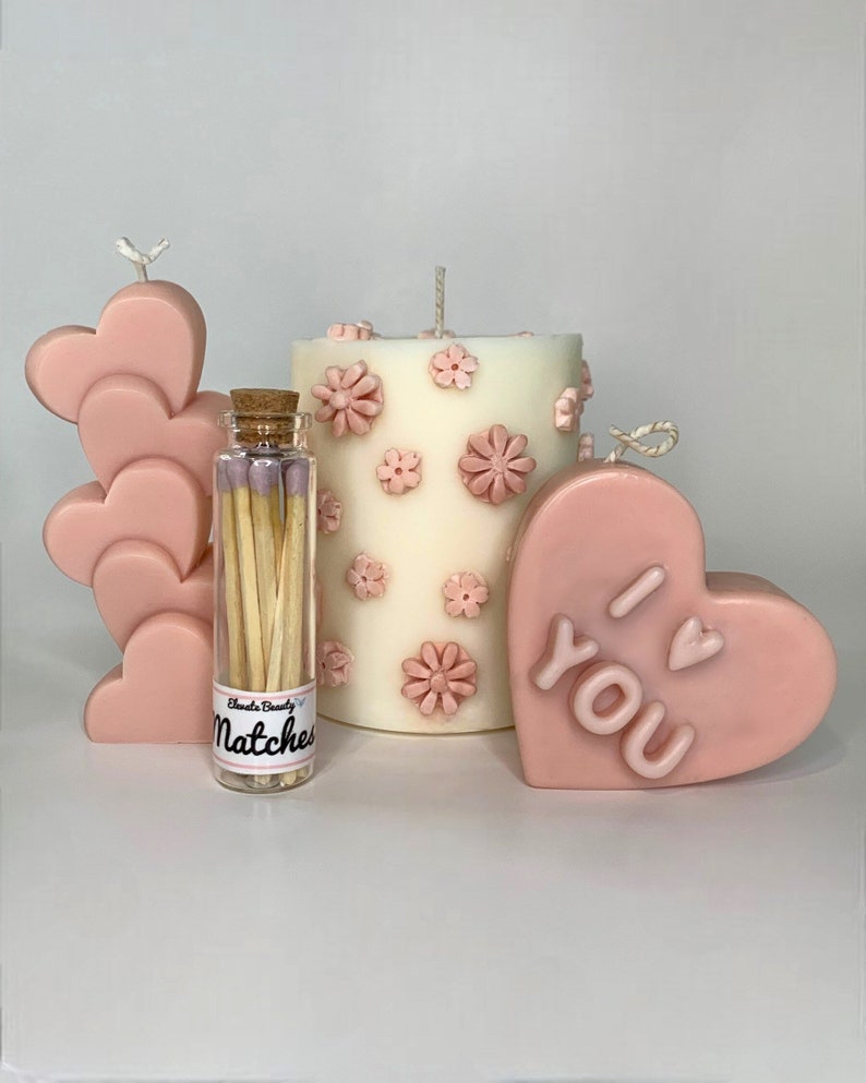 Candle Gift Set Colorful Candles Pillar Candles Heart Shaped Candle 100% Soy Wax Candles image 2