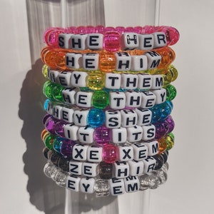 Custom Pronoun Glitter Kandi Bracelet | Y2K Pride Bracelet