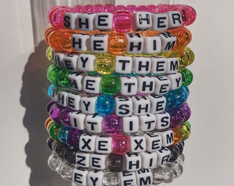 Custom Pronoun Glitter Kandi Bracelet | Y2K Pride Bracelet