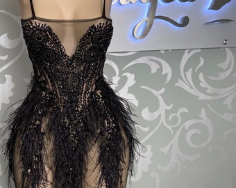 black feathered dress