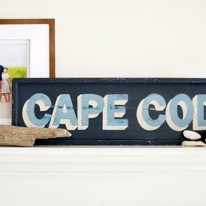 Cape Cod sign, Cape Cod wall art, Beach house sign coastal farmhouse, Nautical decor shelf, Nautical mantel decor, Navy blue vintage decor