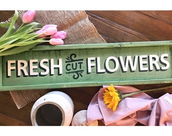 Flower Shop Sign, Rustic Spring Wall Decor, Flower Market, Fresh Cut Flowers, Green Spring Farmhouse, Florist Gift, Vintage Garden, Cottage