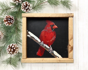 Cardinal Sign, Cardinal Gift Home Decor, Winter Bird Art, Red Bird Wall Decor, Bird Snow Art, Birdwatching Gift, Naturalist Wall Art