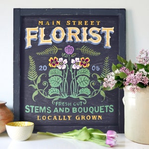Flower Shop Sign, Fresh Flower Market, Flower Lover Gift, Farmhouse Garden Decor, Spring Floral Decor, Reproduction Trade Sign, Florist Gift image 2