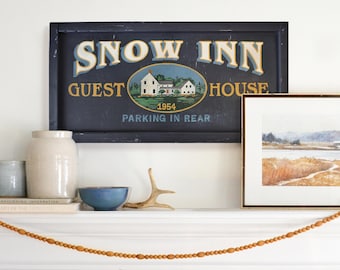 Snow Sign, Blue Winter Decor, Vintage Ski Art, Mountain House Decor, Ski Cabin Wall Art, Personalized Winter Decor, Modern Lodge