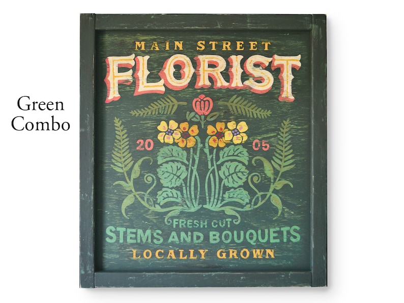 Flower Shop Sign, Fresh Flower Market, Flower Lover Gift, Farmhouse Garden Decor, Spring Floral Decor, Reproduction Trade Sign, Florist Gift Green