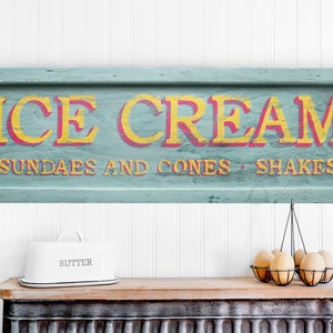 French Country Kitchen Wall Art, Coastal Cottage Kitchen Decor, Pastel Farmhouse Kitchen Decor, Rustic Vintage Food Sign, Ice Cream Art