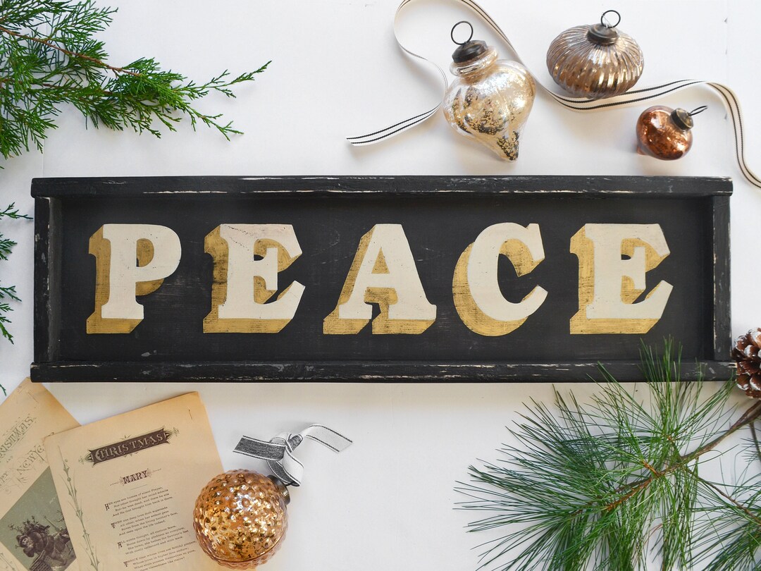Peace Sign Neutral Christmas Peace Sign, Rustic Neutral Christmas Decor, Black Farmhouse ...