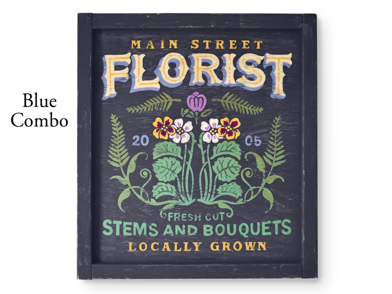 Flower Shop Sign, Fresh Flower Market, Flower Lover Gift, Farmhouse Garden Decor, Spring Floral Decor, Reproduction Trade Sign, Florist Gift Blue