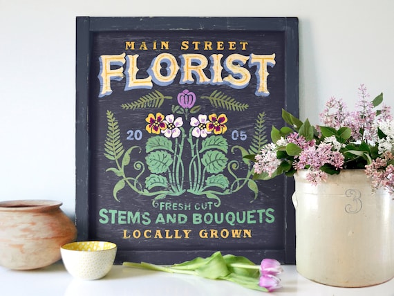 Personalized Flower Market Sign, Florist Gift, Modern Farmhouse Spring Wall Art, Fresh Cut Flower Sign, Folk Art Floral, Cottage Core Decor