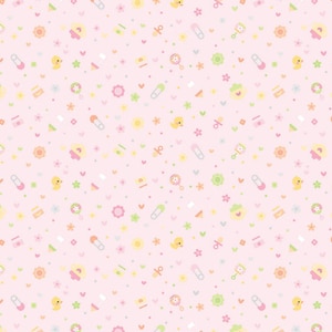 Flanelle rose pour bébé avec Binkies, Duckies et épingles pour bébé par Riley Blake Designs