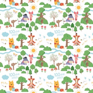Disney Fabric - Winnie the Pooh Hundred Acre Wood Characters on White