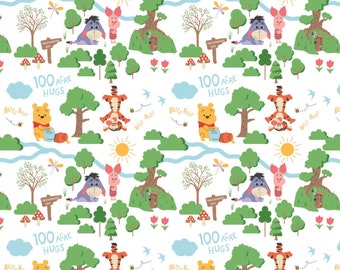 Disney Fabric - Winnie the Pooh Hundred Acre Wood Characters on White