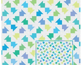 May include: A fabric panel with a repeating pattern of stylized fish in shades of blue, green, and yellow on a white background. The text "Kiss-Kiss Fish" is at the top, with "10" Square Friendly" in a pink starburst.