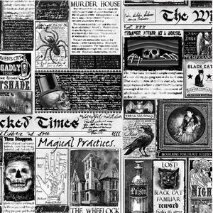 Wicked Time Newspaper Halloween Fabric by Timeless Treasures