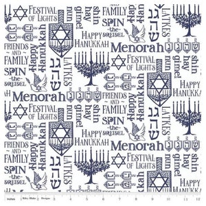 ON SALE!  50% OFF Hanukkah White Fabric with Blue Print
