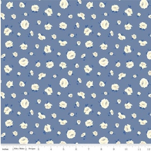 Blue Fabric with White Roses Floral Pattern from Liberty Fabrics - Riley Blake Designs