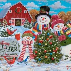 On Sale!  Snow Family Greeters Fabric Panel