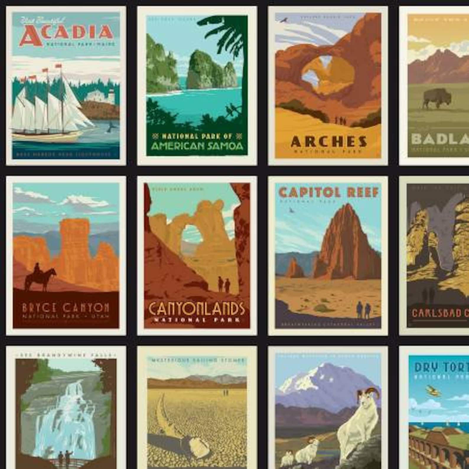 National Parks National Parks Posters With Black Outlining - Etsy