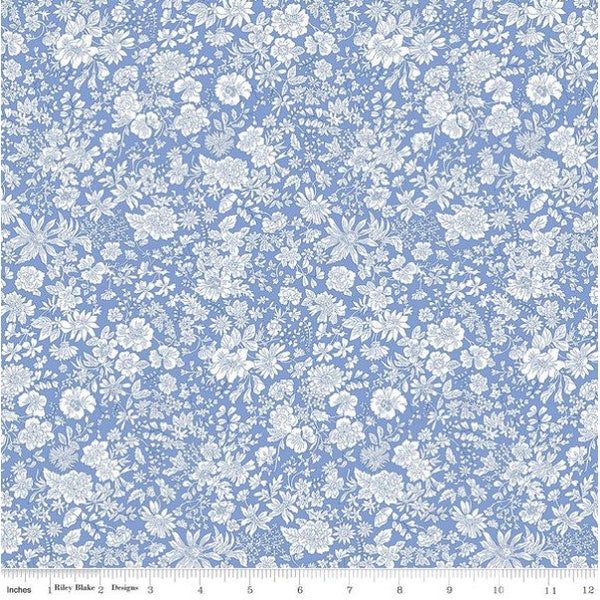 Emily Belle Marine Blue Fabric - Liberty of London Floral Print from Riley Blake