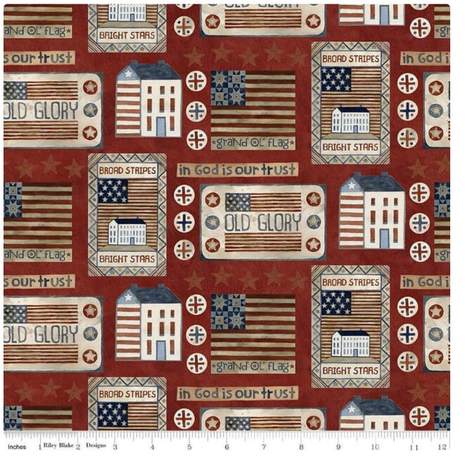 Bright Stars Houses & Flags on Red by Riley Blake Designs