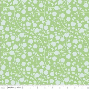 Emma Shadow Garden Fabric green with light blue flowers - Riley Blake Designs
