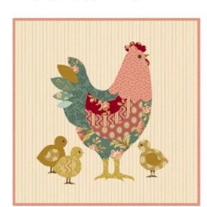 May include: A decorative pillow cover with a rooster and three chicks design. The rooster has a pink comb and patterned feathers in green, red, and blue. The pillow cover measures 45.7 cm by 45.7 cm.
