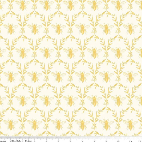 Honey Bee Damask Parchment Fabric Print by Riley Blake Designs