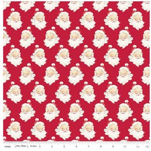Merry Little Christmas Santa Heads in Red Fabric