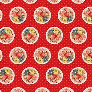 Tissu Poppie Cottons rouge Strawberry Pie