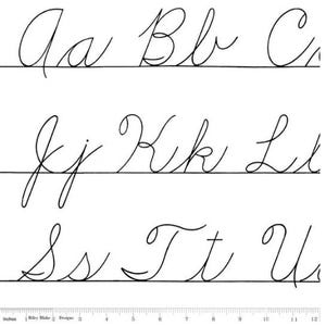 May include: A black and white image of cursive handwriting practice for the letters A, B, C, J, K, L, S, T, and U. The letters are written on a lined sheet of paper with a ruler at the bottom.
