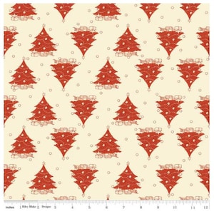 Klassische Tannenbäume in Rot auf Pergamentstoff