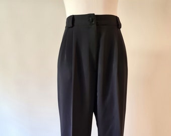 Geoff Bade Made in Australia 1990's Black Polyester Crepe pleated fluid pant size 12-14.