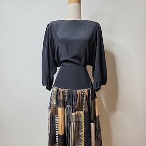 Fabulous 1980s full black patchworked evening skirt with matching 3/4 sleeve top, Myee Gold Coast